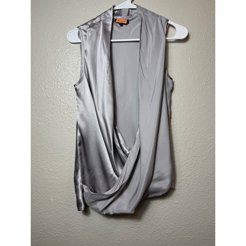 Lafayette 148 New York 100% Silk Draped Sleeveless Top Gray Silver Size 6